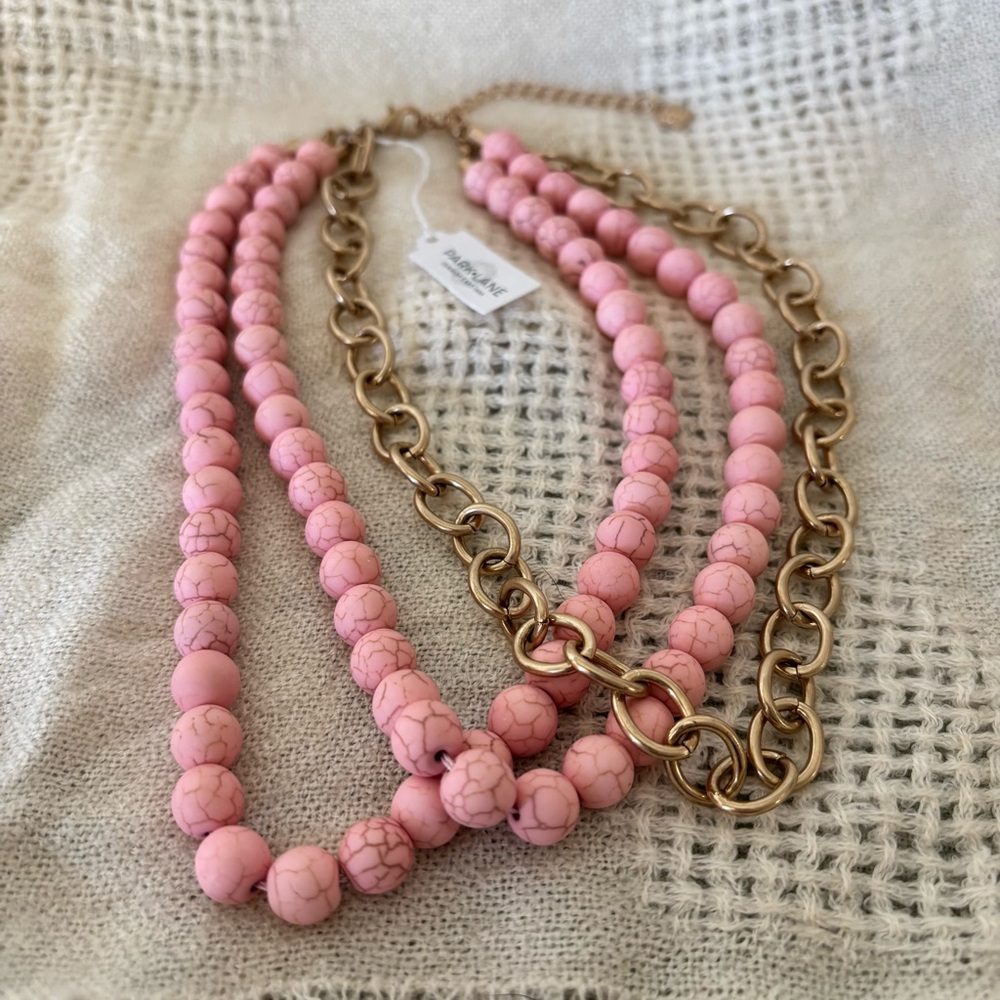 Park Lane Pink Beaded & Gold Chain Statement Necklace - Picture 7 of 7